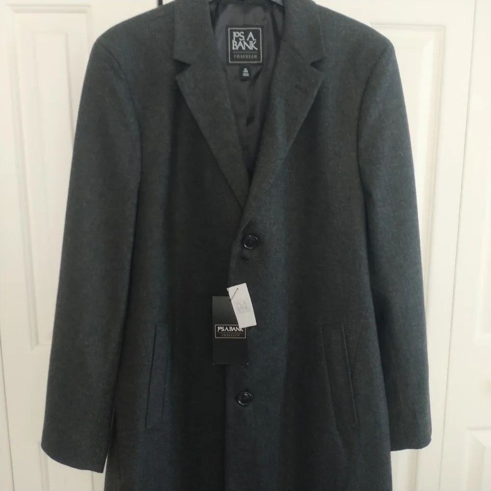 Jos. A. Bank Classic Charcoal Herringbone Classic Top Coat 44Long - Picture 7 of 12